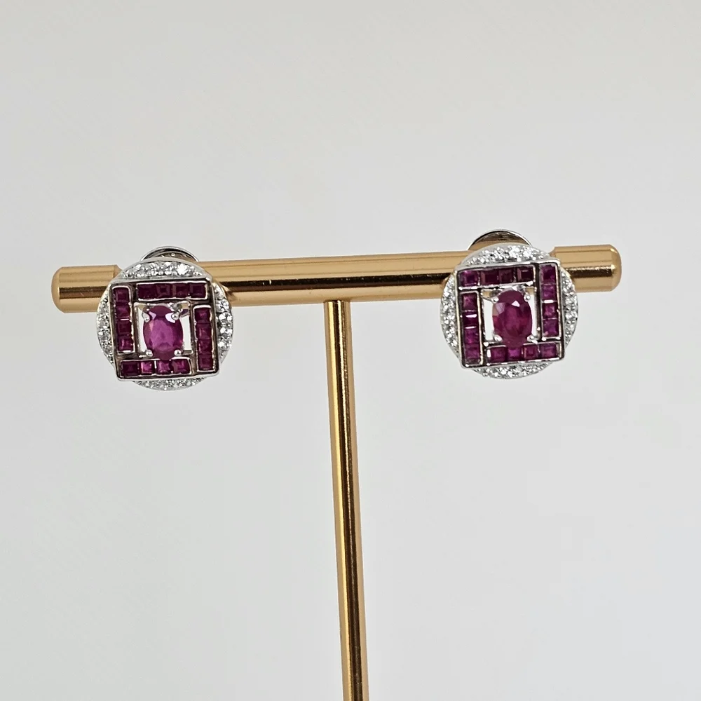 RARITIES 2.45ctw Ruby and 0.35ctw White Zircon Earrings - Picture 4 of 4